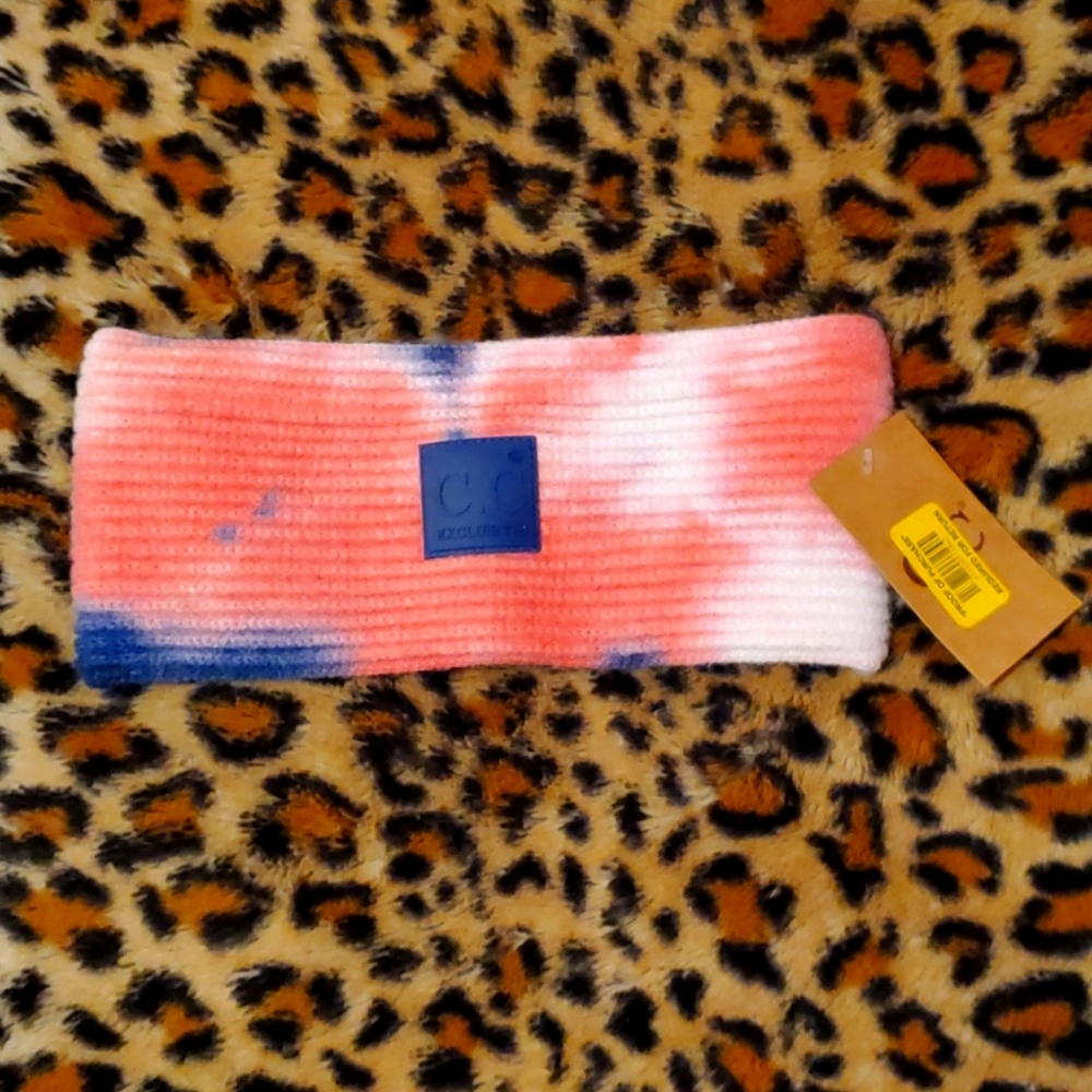 C.C Exclusives Red, White & Blue Tie-Dyed Wide Knit Headwrap/Headband